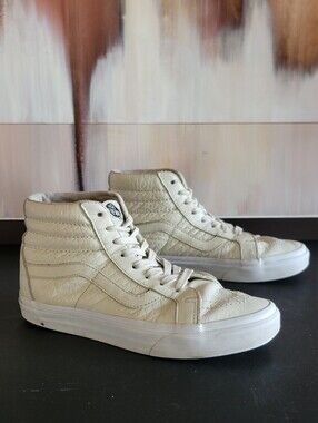 Vans Off The Wall Mens 6.5 Womens 8 High Top Leather Shoes Skateboard White